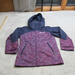 Columbia Jacket Kids Small 7/8 Purple Hooded Rain‎ Wind Zip Omni Heat 3in1 Shell